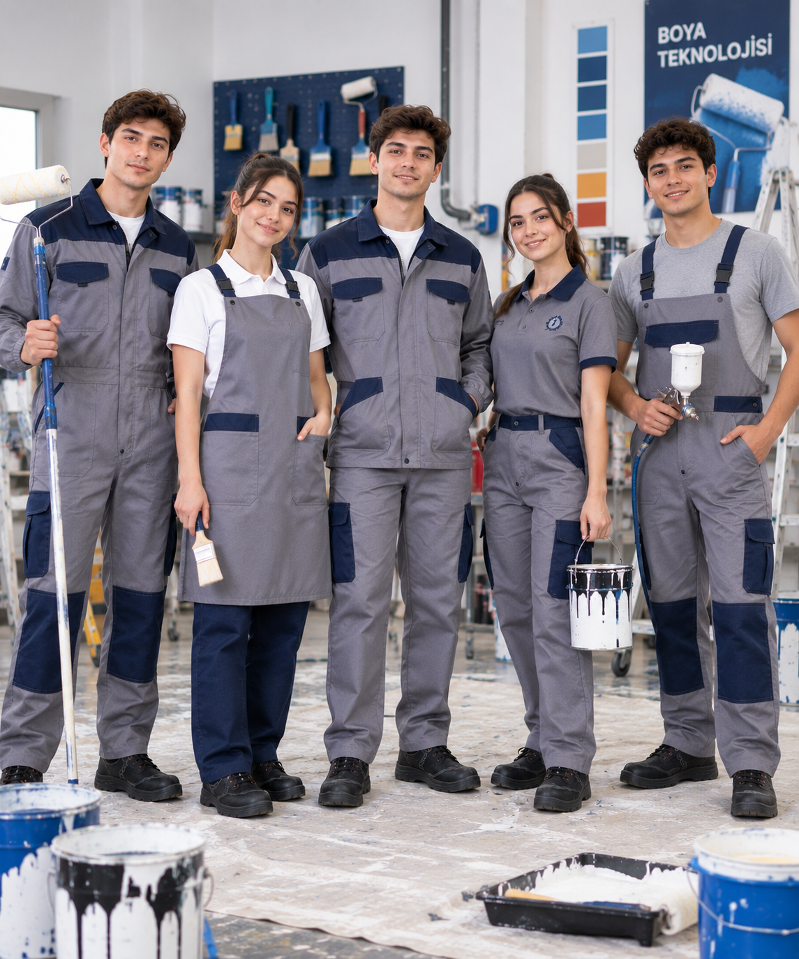 Boya Teknolojisi iş ve staj kıyafetleri; tulum, önlük, iş ceketi ve pantolon seçenekleriyle Krallar Tekstil tarafından kuruma özel üretilmektedir.
