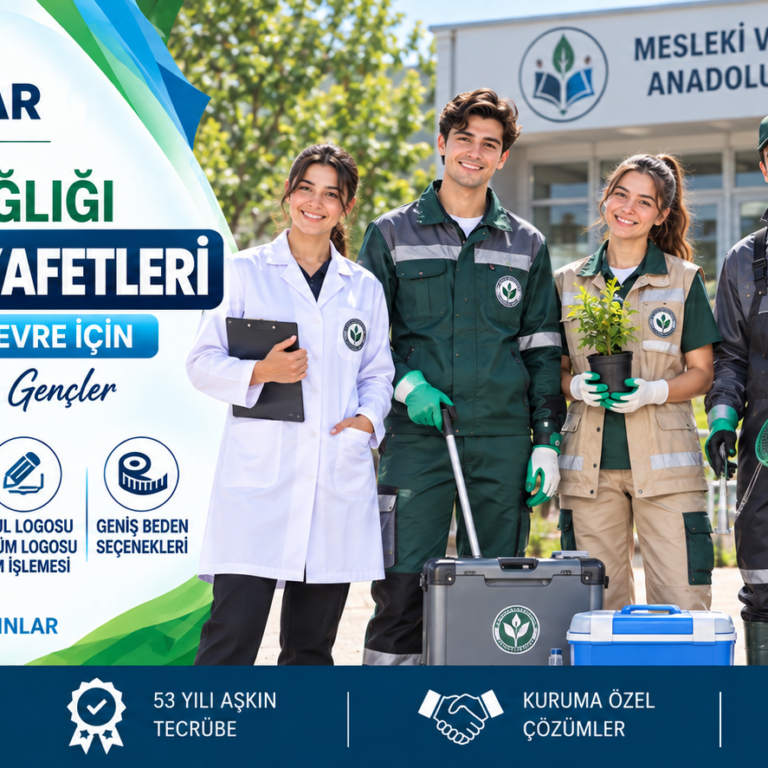 Çevre Sağlığı iş ve staj kıyafetleri; laboratuvar, uygulama ve saha çalışmalarına uygun modeller, okul ve bölüm logosu, isim nakışı ve geniş beden seçenekleriyle Krallar Tekstil tarafından toplu siparişe özel üretilir ve Türkiye’nin 81 iline sevk edilir.
