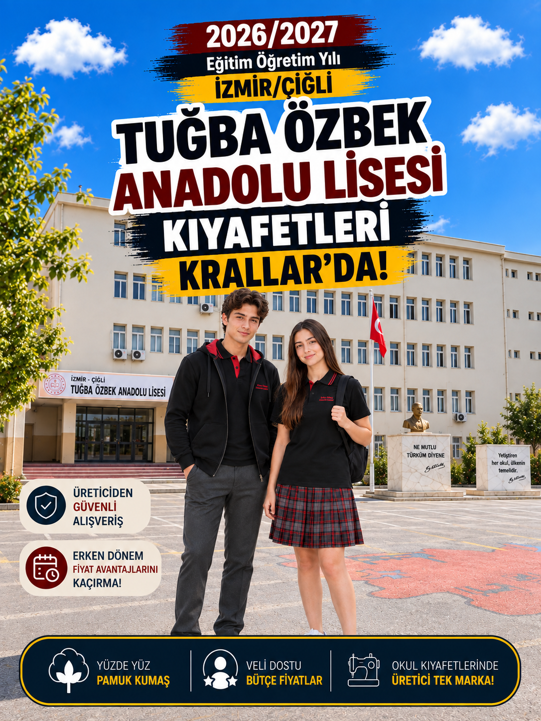 İzmir Çiğli Tuğba Özbek Anadolu Lisesi okul kıyafetleri ve okul forması, Krallar Tekstil tarafından okulun forma modeline uygun olarak üretilmektedir.