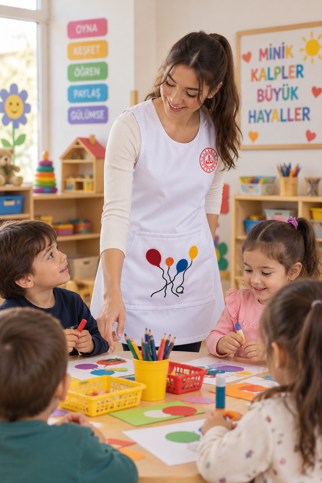 Anaokulu ve okul öncesi öğretmenleri için kullanışlı ve konforlu öğretmen önlüğü modelleri, Krallar Tekstil üretici avantajıyla.