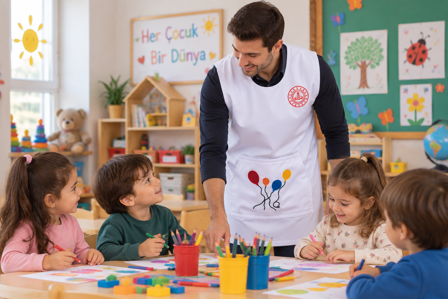 Okul öncesi eğitim ortamlarına uygun öğretmen önlükleri; farklı beden, özel üretim ve toplu sipariş seçenekleriyle Krallar Tekstil’de.