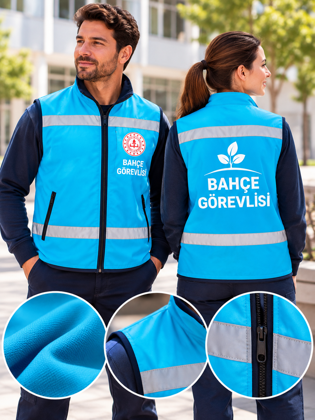 Okul bahçe görevlisi yeleğinde kumaş dokusu, düzgün kalıp, reflektör detayları, fermuar ve dikiş işçiliği en kaliteli şekilde Krallar'da!