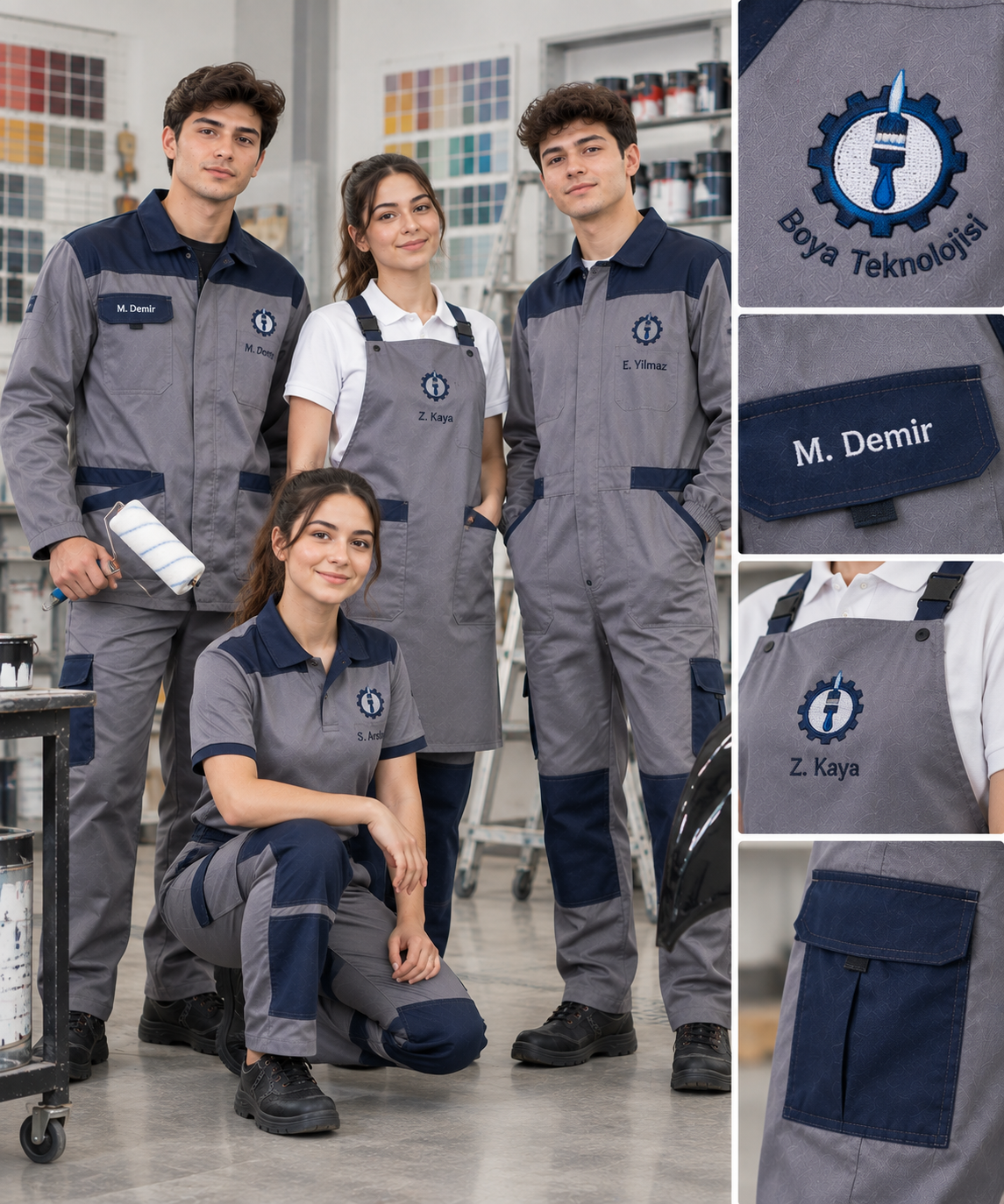 Okul logolu, isim işlemeli ve kuruma özel Boya Teknolojisi iş ve staj kıyafetleri Krallar Tekstil güvencesiyle üretilmektedir.