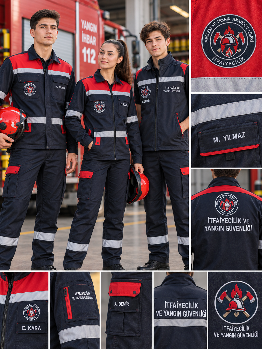 Okul logosu, bölüm logosu ve öğrenci ismi uygulanabilen İtfaiyecilik kıyafetleri; meslek liseleri ve eğitim kurumlarına özel olarak Krallar Tekstil tarafından üretilmektedir.