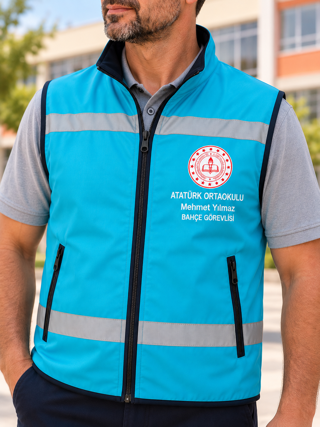 Meb Standardına Uygun Okul Bahçe Görevlisi Yeleği İsim Nakışlı Okul Logolu İmalatçısı Satıcısı Üreticisi Krallar Tekstil
