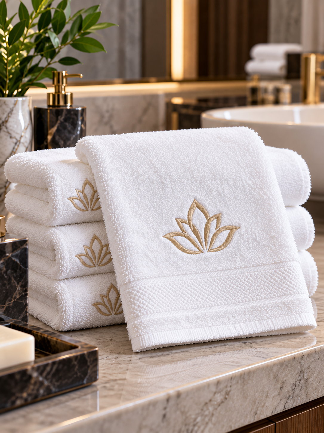 Otel, SPA ve konaklama tesisleri için 30x50 cm ölçülerinde kuruma özel logo nakışlı beyaz el havlusu. Krallar Tekstil tarafından logo, nakış, gramaj ve teknik özellikler kurumsal projeye göre planlanabilir.