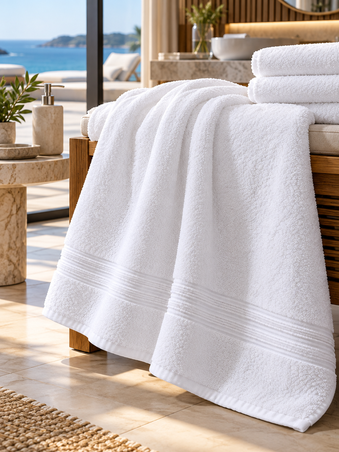 Otel ve konaklama tesisleri için 100x150 cm, 700 gram beyaz banyo havlusu.