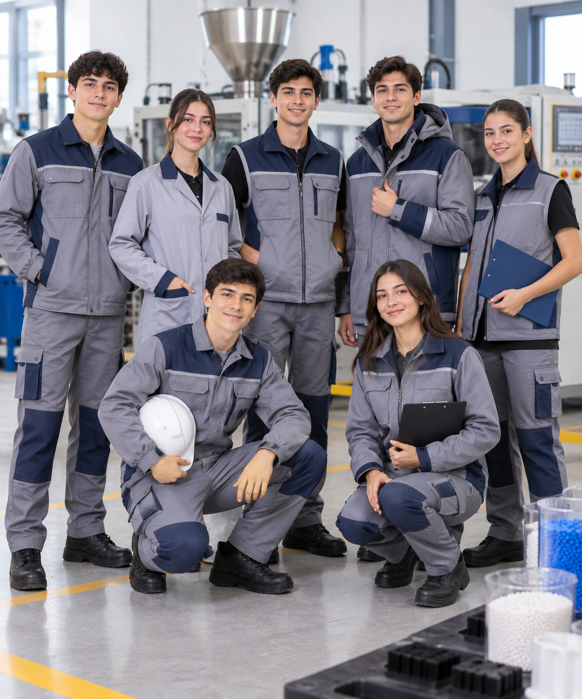 Krallar Tekstil üretimi Plastik Teknolojisi iş ve staj kıyafetleri; iş önlüğü, tulum, ceket, pantolon, mont ve yelek seçenekleri.