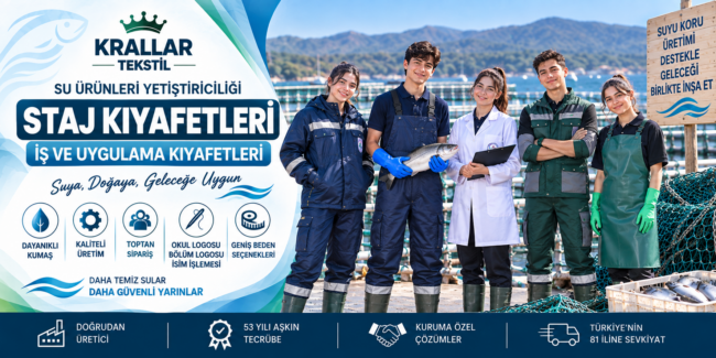 su-urunleri-yetistiriciligi-staj-kiyafetleri-krallar-tekstil Su Ürünleri Yetiştiriciliği staj kıyafetleri ve öğrenci iş kıyafetleri, kuruma özel model, logo ve beden seçenekleriyle Krallar Tekstil tarafından üretilmektedir.