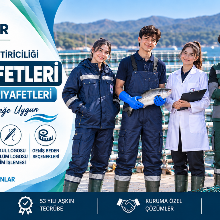 Su Ürünleri Yetiştiriciliği staj kıyafetleri ve öğrenci iş kıyafetleri, kuruma özel model, logo ve beden seçenekleriyle Krallar Tekstil tarafından üretilmektedir.
