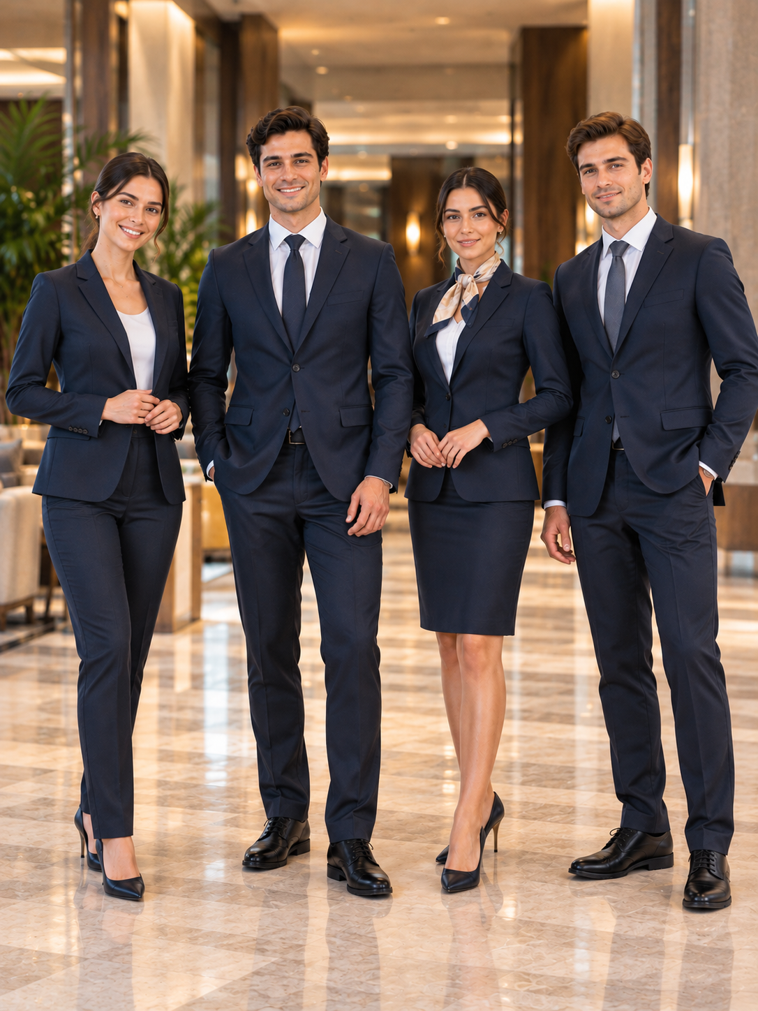 Krallar Tekstil tarafından üretilen otel departman müdürleri takım elbiseleri, kadın ve erkek yöneticilere özel ceket, pantolon ve etek takımı modelleriyle şık, konforlu ve profesyonel bir görünüm sunar. Kuruma özel renk, kumaş, model ve beden seçenekleriyle otel ve konaklama tesislerine yönelik kurumsal yönetici kıyafetleri üretilmektedir.