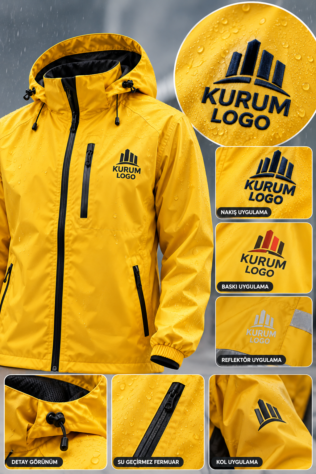 Tarsus kapüşonlu, fermuarlı ve cepli suya dayanıklı yağmurluk mont modelleri, yağışlı havalarda pratik kullanım ve hareket rahatlığı sağlar. Krallar Tekstil, farklı sektörlerin ihtiyaçlarına uygun toplu üretim seçenekleri sunar.