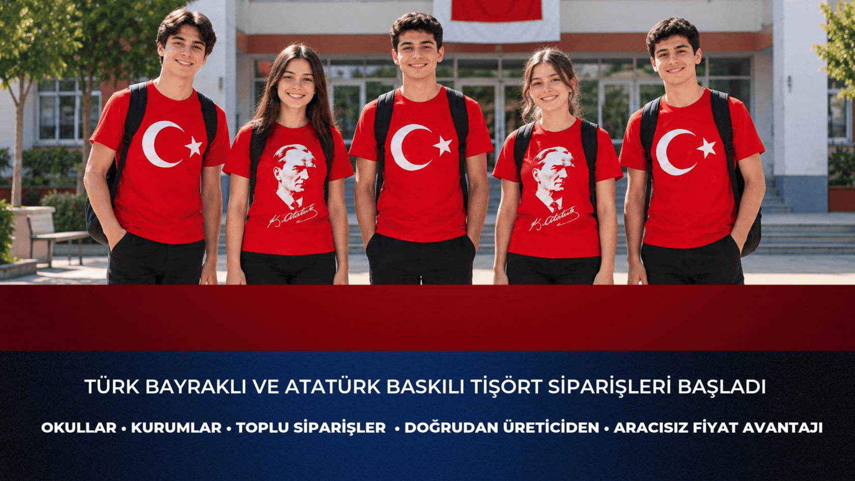 Türk bayraklı ve Atatürk baskılı tişört çözümleri; okullar, kurumlar ve toplu organizasyonlar için kuruma özel üretim seçenekleriyle Krallar Tekstil tarafından hazırlanmaktadır.